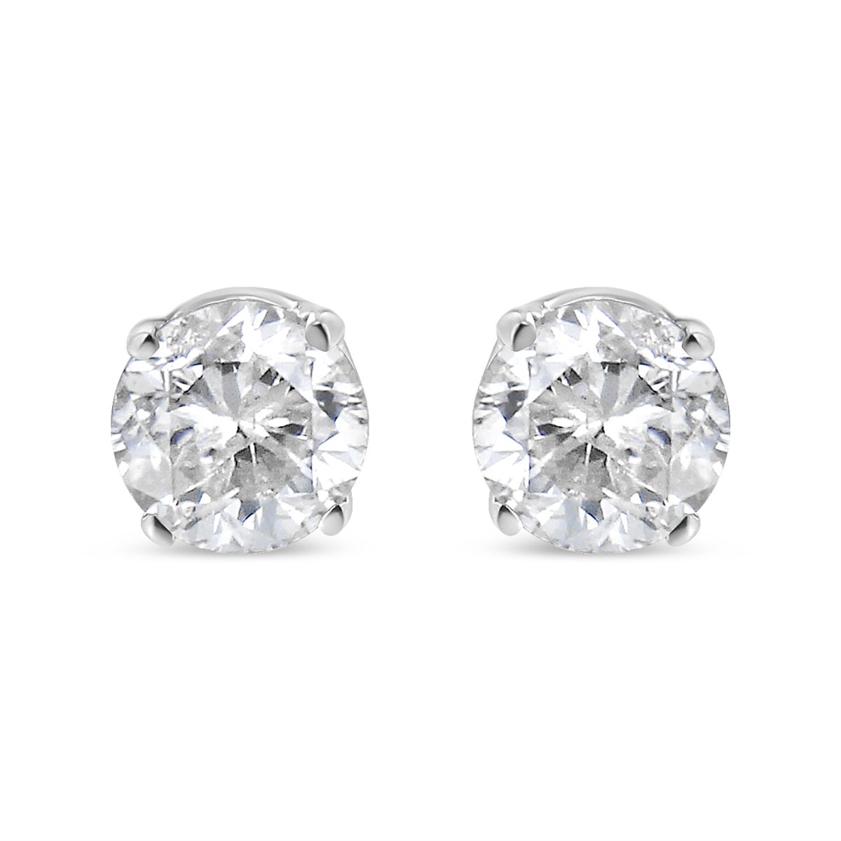 AGS Certified 14K White Gold 1.0 CTTW 4-Prong Set Brilliant Round-Cut Solitaire Diamond Push Back Stud Earrings, G-H Color - I1-I2 Clarity -  Precious Stone, PR4422881