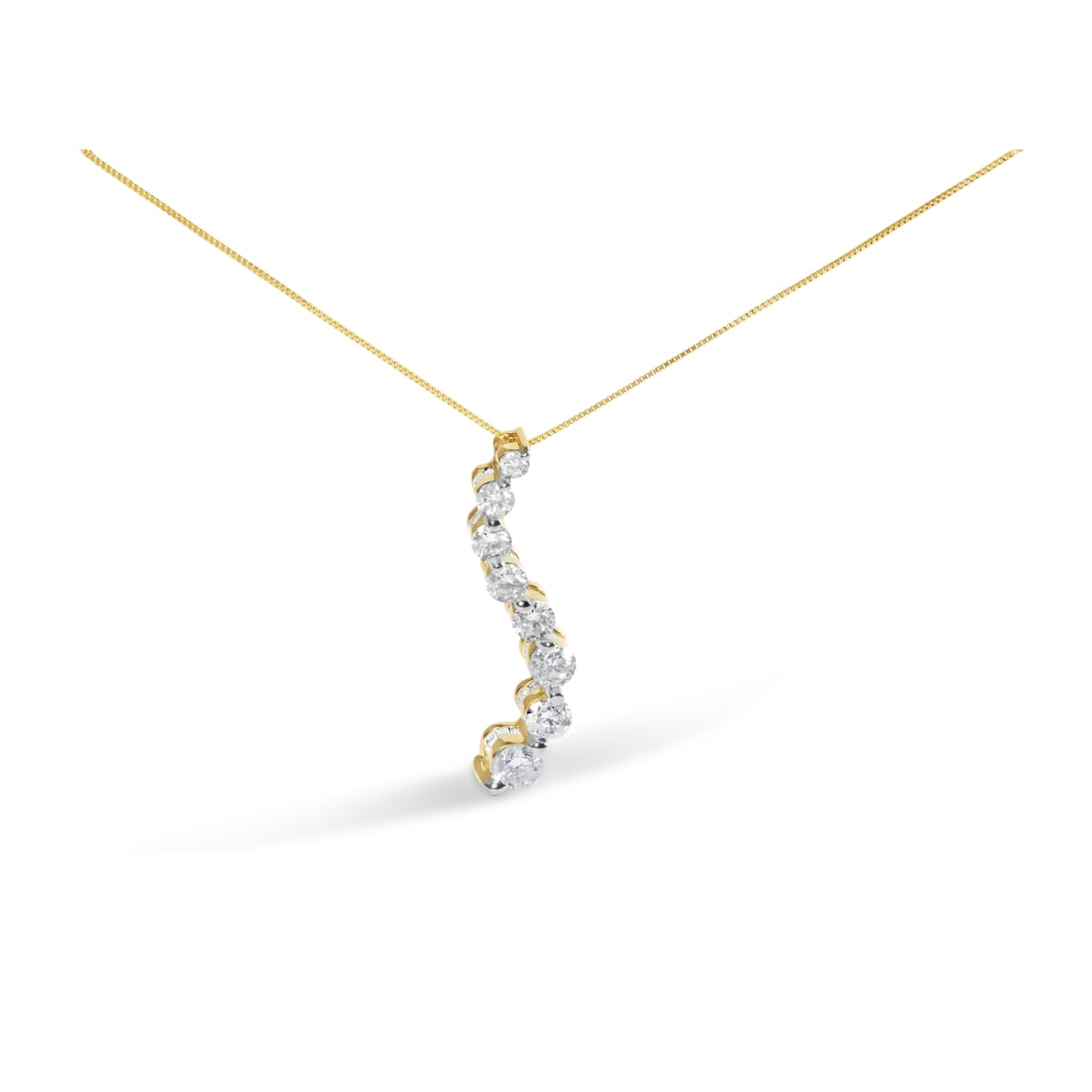 AGS Certified 14K Yellow Gold 3.0 CTTW Baguette & Brilliant Round-Cut Diamond Journey 18 in. Pendant Necklace, F-G Color - I1-I2 Clarity