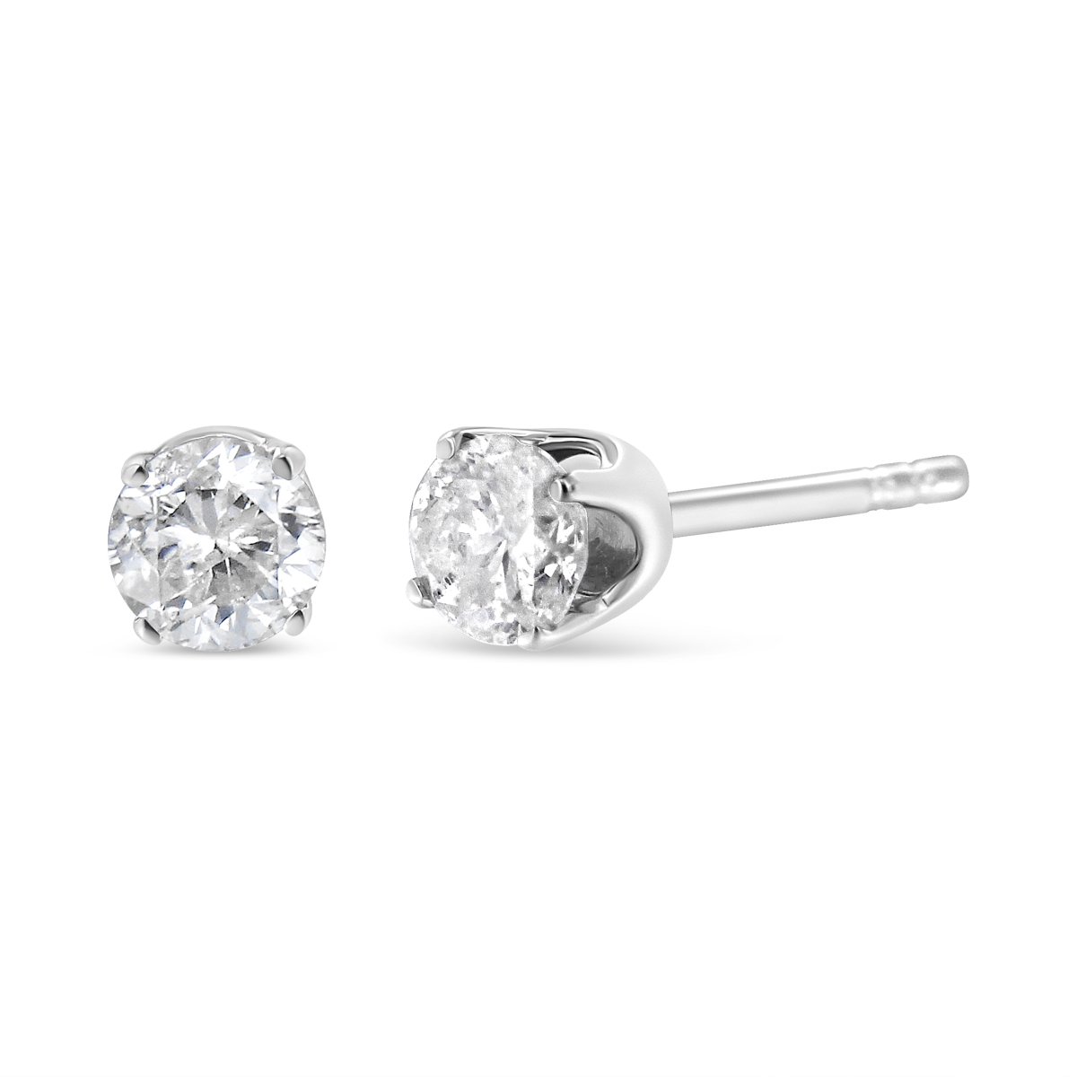 AGS Certified 14K White Gold 1.0 CTTW 4-Prong Set Brilliant Round-Cut Solitaire Diamond Push Back Stud Earrings, F-G Color - SI2-I1 Clarity -  Infinite Jewels, 019091EAGS