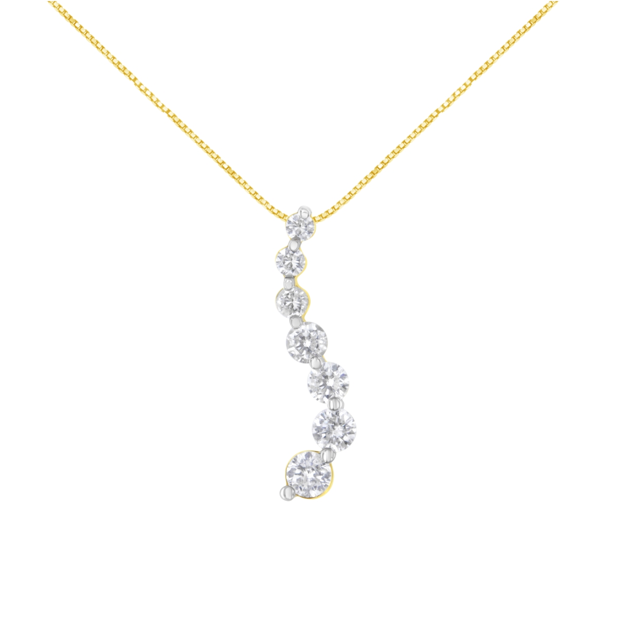 AGS Certified 14K Yellow Gold 2.0 CTTW Baguette & Brilliant Round-Cut Diamond Journey 18 in. Pendant Necklace, F-G Color - I1-I2 Clarity