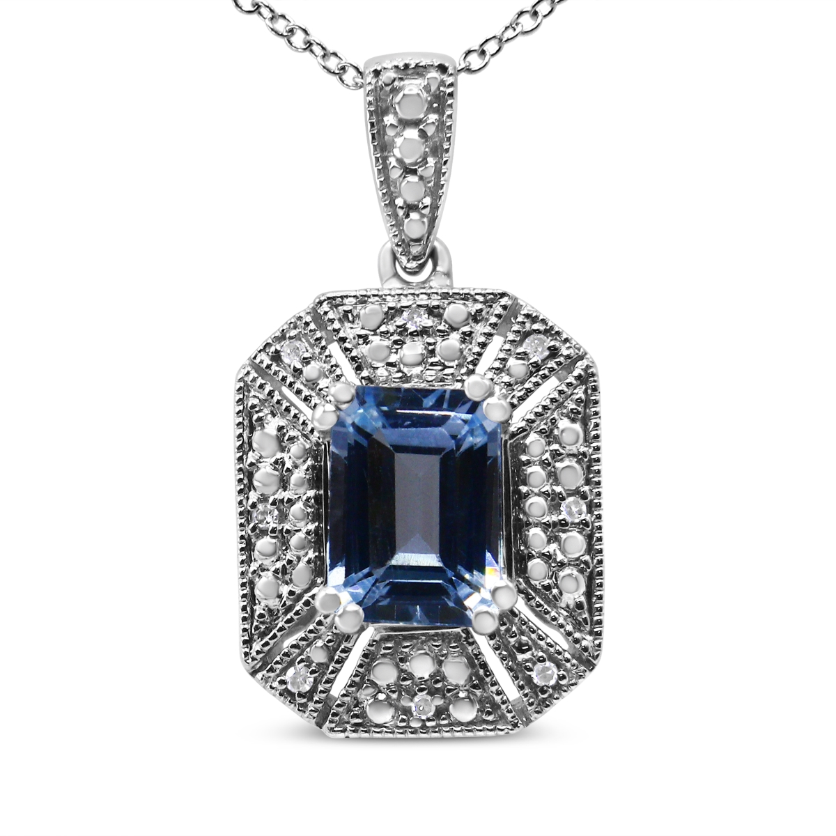 019124NASH White .925 Sterling Silver Blue Topaz & Diamond Accent Art Deco Style 18 in. Pendant Necklace, I-J Color - I1-I2 Clarity