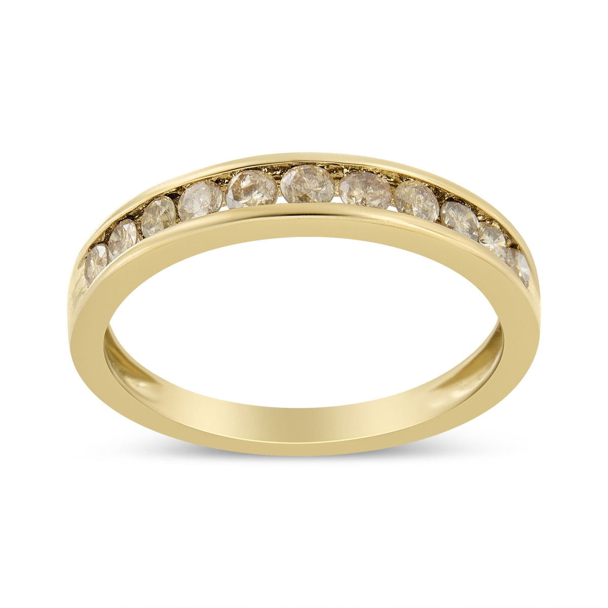 14K Yellow Gold Plated .925 Sterling Silver 0.50 CTTW Channel Set Round Champagne Diamond 11 Stone Band Ring, K-L Color - I1-I2 Clarity - Size 6