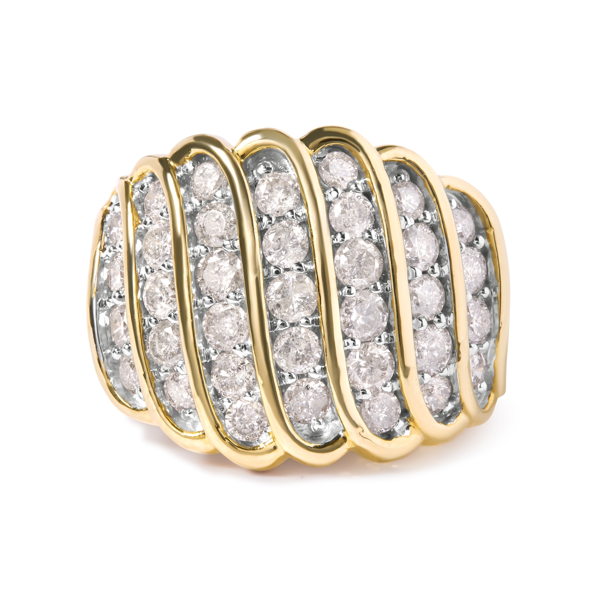 019143R700 14K Yellow Gold Plated .925 Sterling Silver 2.00 CTTW Diamond Multi Row Band Ring, J-K Color - I1-I2 Clarity - Ring Size 7