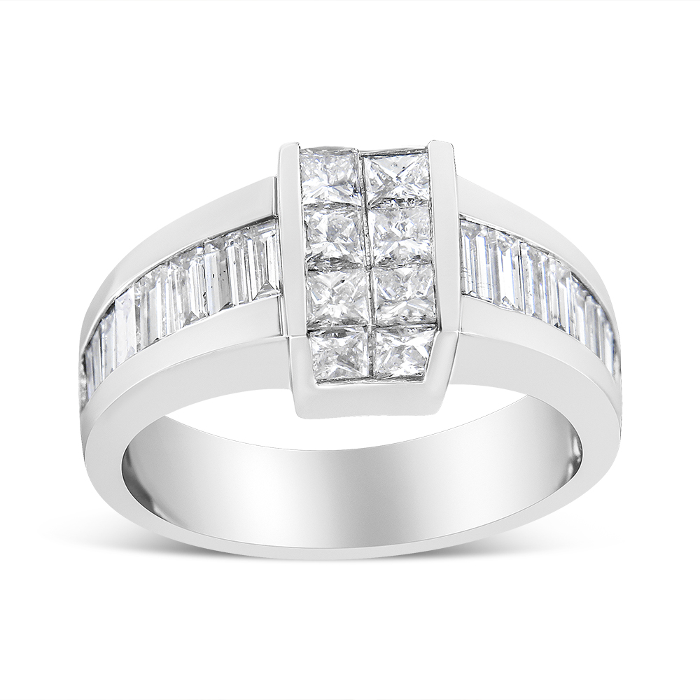 Picture of Infinite Jewels 019154R925 14K White Gold 2.75 CTTW Invisible-Set Princess & Channel-Set Baguette Diamond Step Up Cocktail Ring&#44; G-H Color - SI1-SI2 Clarity - Ring Size 9.25