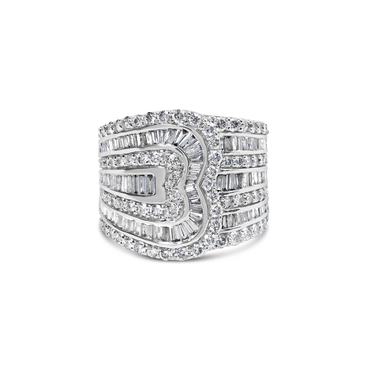10K White Gold 2.50 CTTW Round & Baguette-Cut Diamond Multi-Row Bypass Ring, J-K Color - I2-I3 Clarity - Ring Size 7