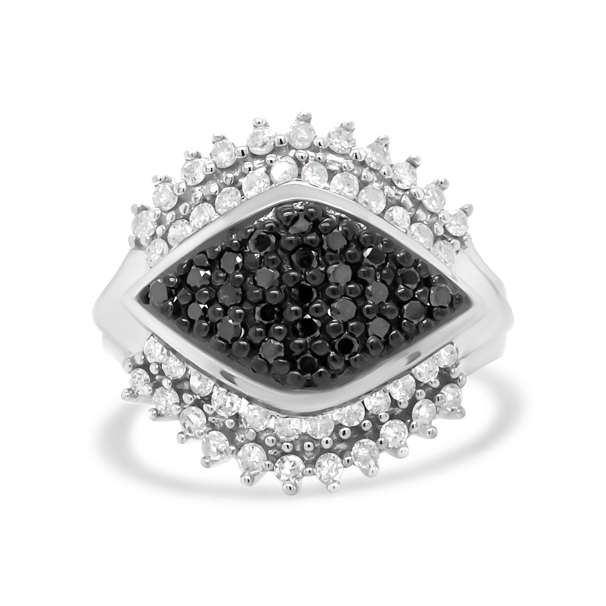 Picture of Infinite Jewels 020562R900 .925 Sterling Siler 1.00 CTTW White & Black Diamond Cluster Evil Eye Ring&#44; Black & I-J Color - I2-I3 Clarity - Ring Size 9