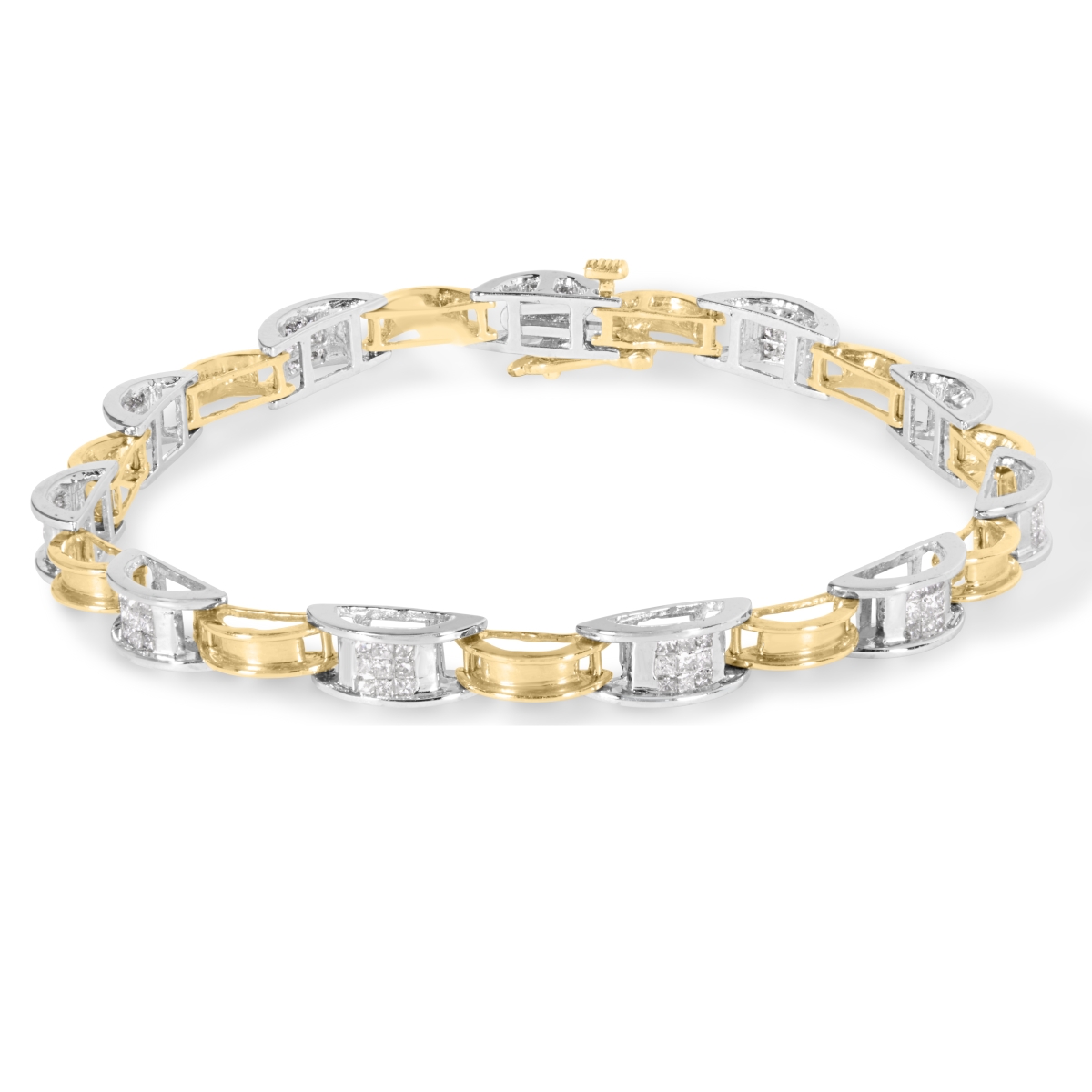 Picture of Infinite Jewels 020618B700 White & Yellow 14K Two-Tone Gold 1.00 CTTW Princess-Cut Diamond Chain Link 7 in. Bracelet&#44; H-I Color - SI1-SI2 Clarity