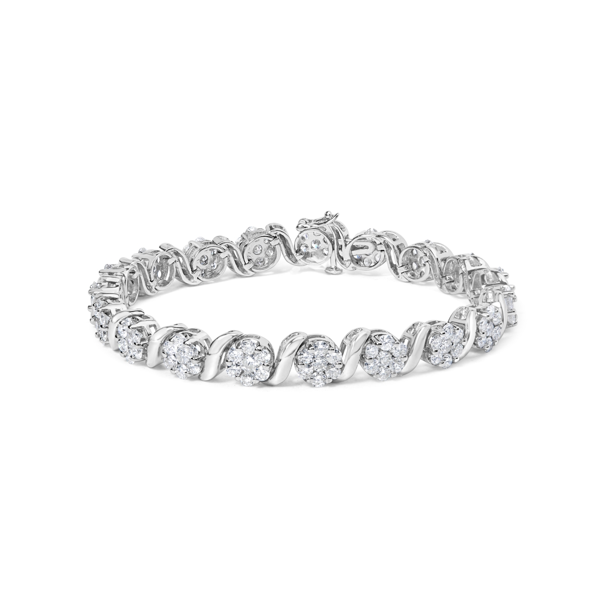 020619B700 14K White Gold 7 0.37 CTTW Round Brilliant Diamond Floral Cluster & S Link Bracelet, H-I Color - SI2-I1 Clarity - 7 in.