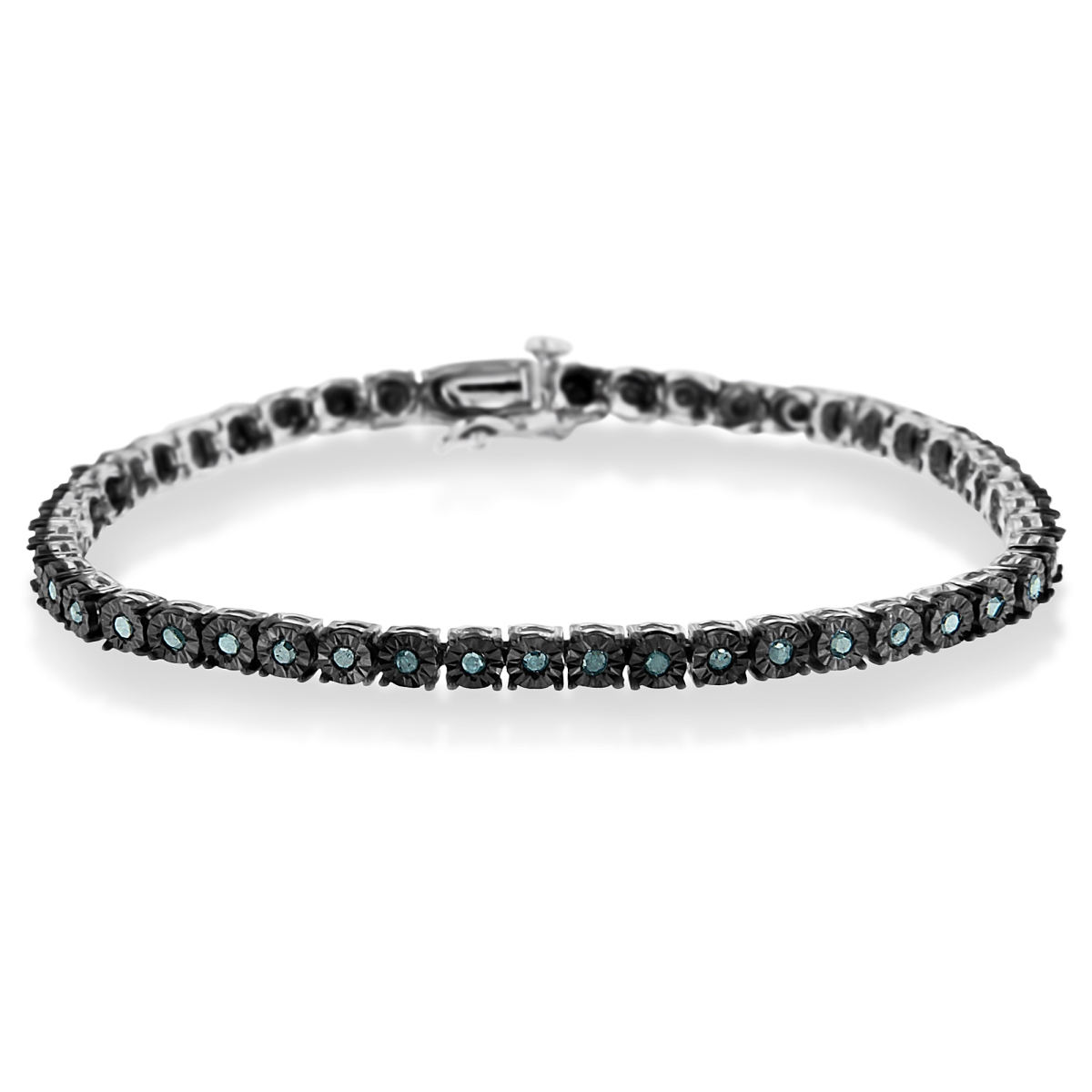 60-7623WBD White Black Rhodium Plated .925 Sterling Silver 1.0 CTTW Diamond Miracle Tennis Bracelet, Enhanced Blue Color - I3 Clarity - 7 in -  Infinite Jewels