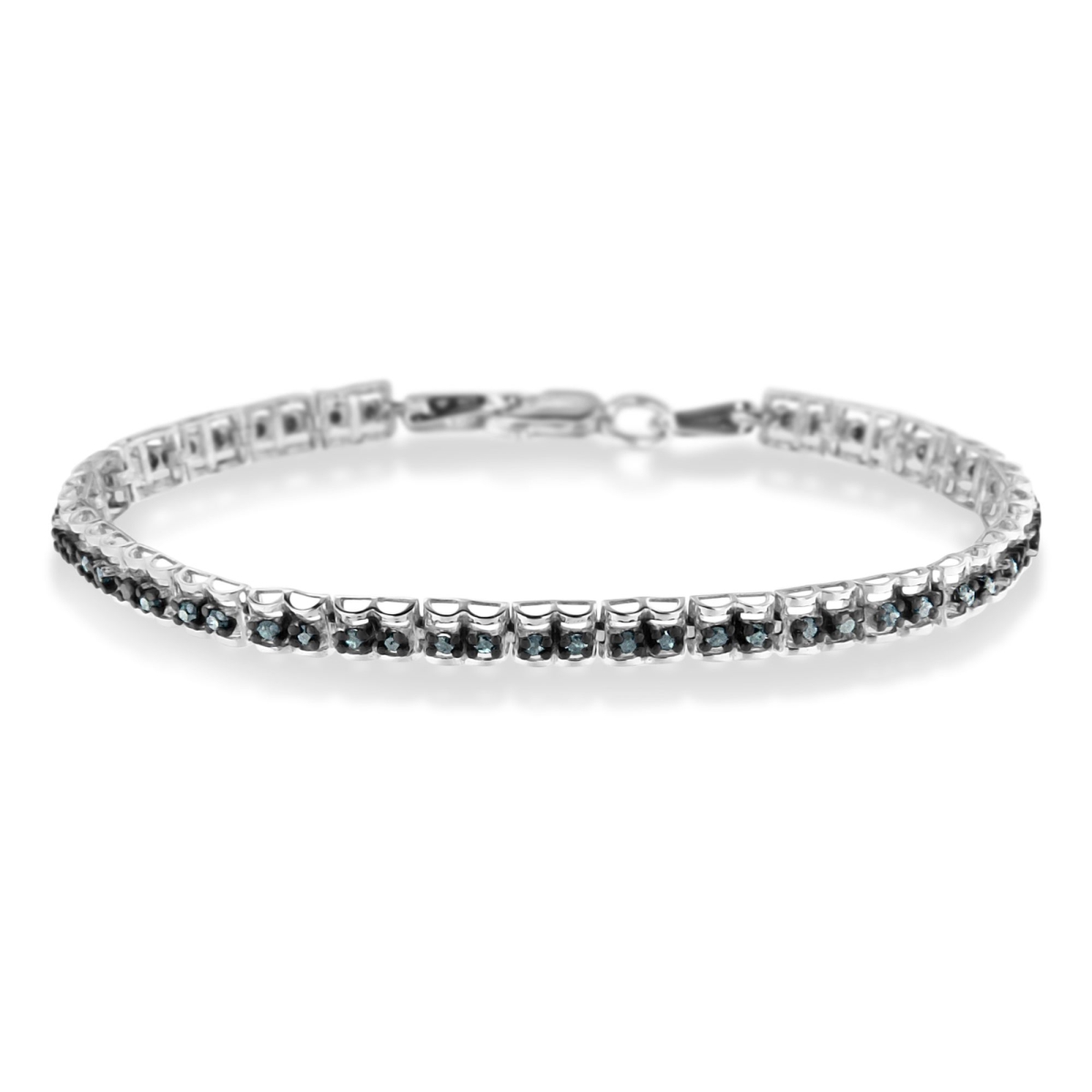 60-7630WBD White Black Rhodium Over .925 Sterling Silver 1.0 CTTW Rose Cut Diamond Double-Link 7 in. Tennis Bracelet, Blue Color - I1-I2 Clarity -  Infinite Jewels