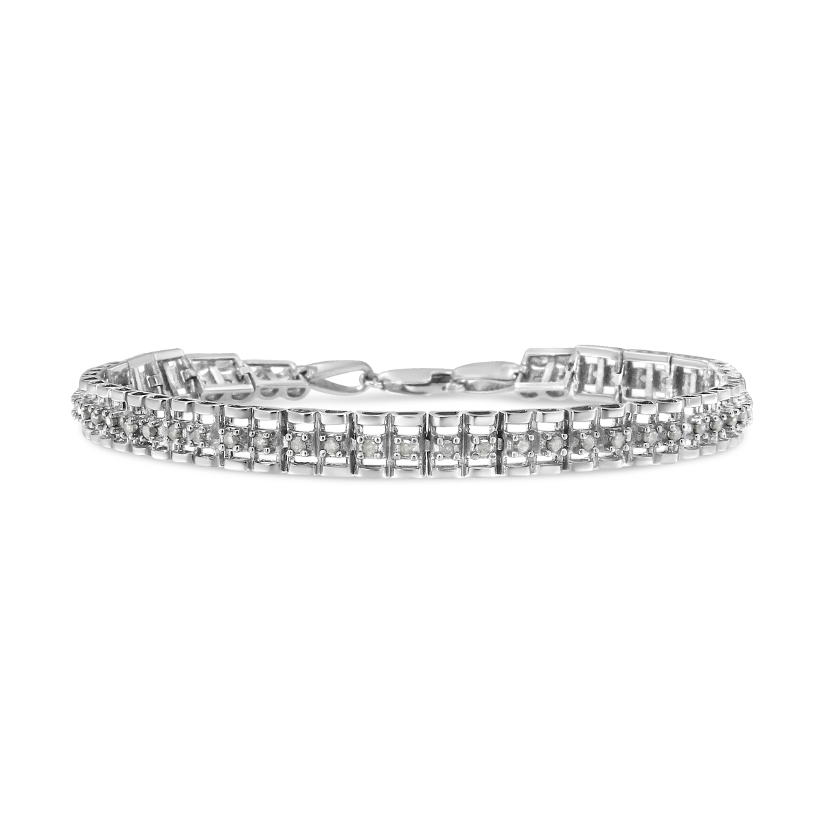 60-7630WDM White .925 Sterling Silver 1.0 CTTW Rose Cut Diamond Double-Link 7 in. Tennis Bracelet, I-J Color - I3 Clarity