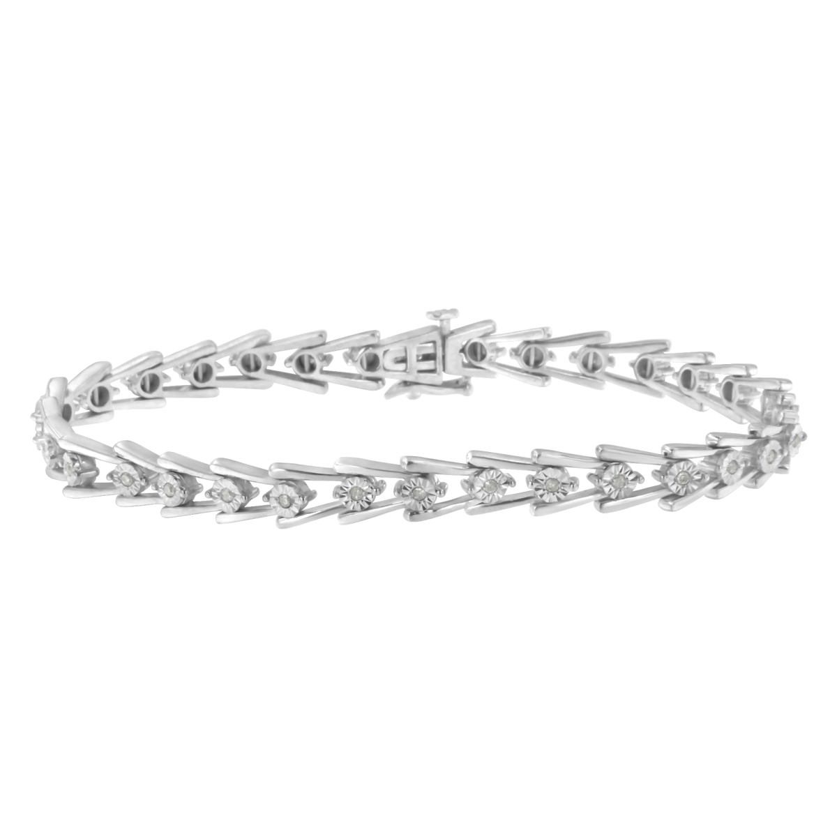 60-7713WDM White .925 Sterling Silver 0.25 CTTW Miracle Set Diamond Sleek & Open VBracelet, I-J Color - I3 Clarity -7.5 in.