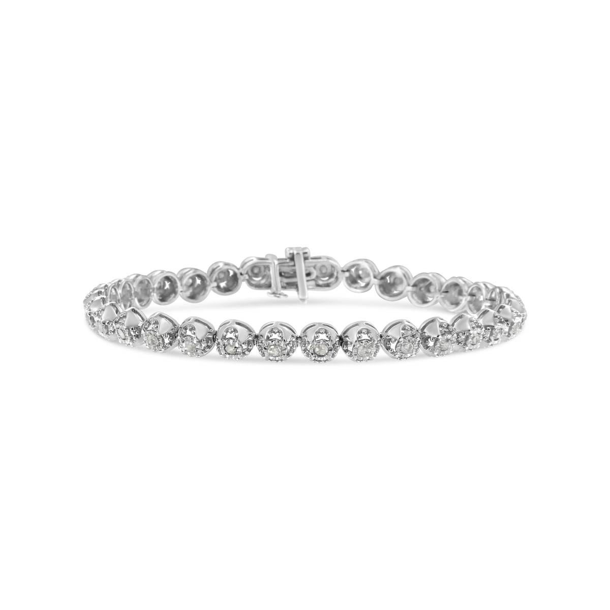 White .925 Sterling Silver 1.0 CTTW Diamond Miracle-Plate Open Quatrefoil Flower Circle-Link 7 in. Tennis Bracelet, I-J Color - I3 Clarity