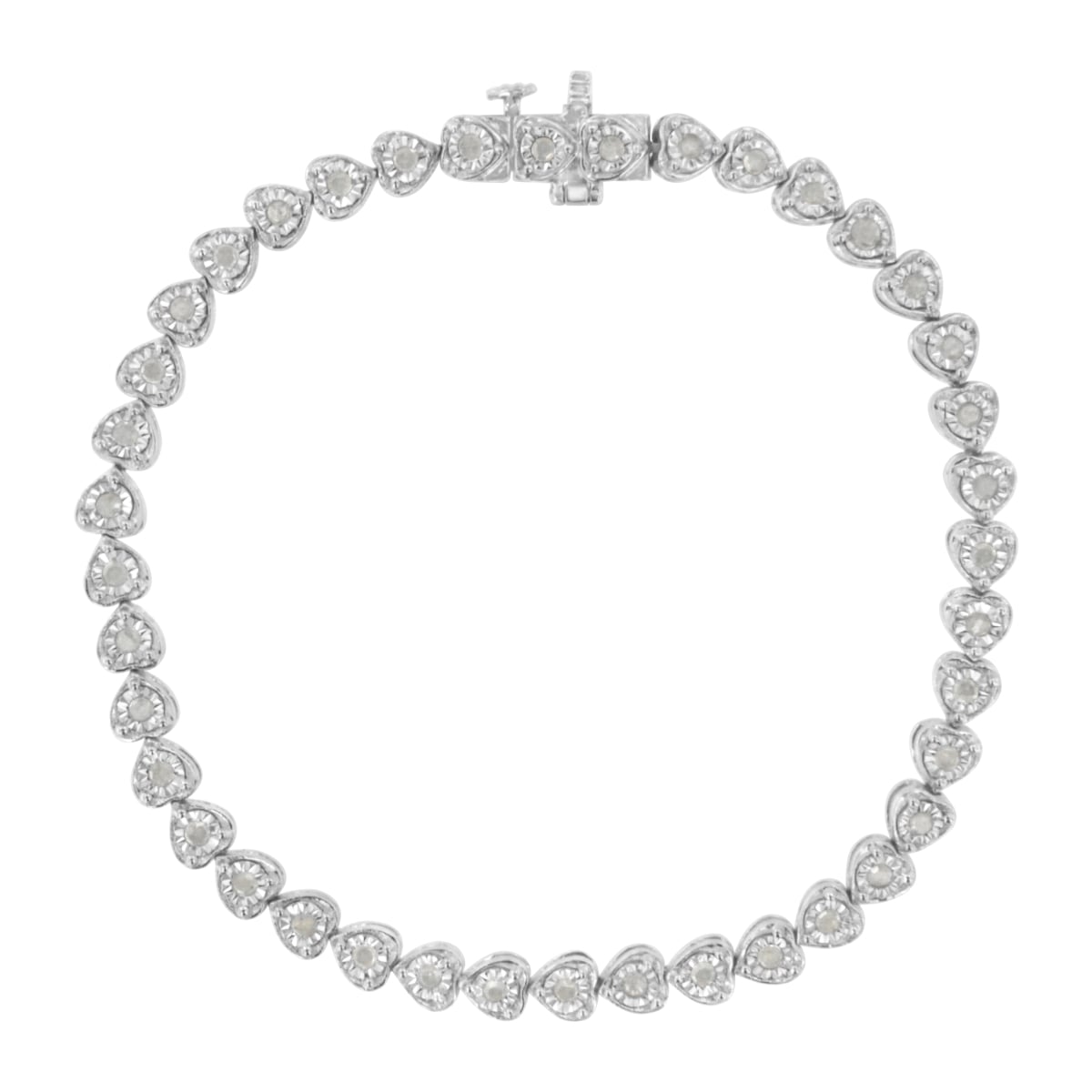60-7796WDM White .925 Sterling Silver 1.0 CTTW Miracle Set Diamond Heart-Link 7 in. Tennis Bracelet, I-J Color - I2-I3 Clarity