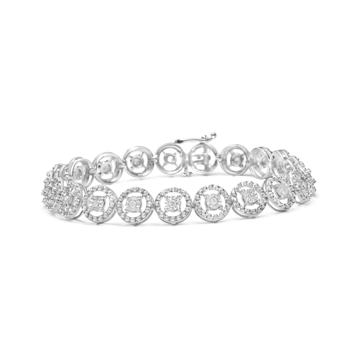 60-7802WDM White .925 Sterling Silver 0.50 CTTW Diamond Nested Circle Miracle Set Open Wheel 7 in. Fashion Link Bracelet, I-J Color - I3 Clarity