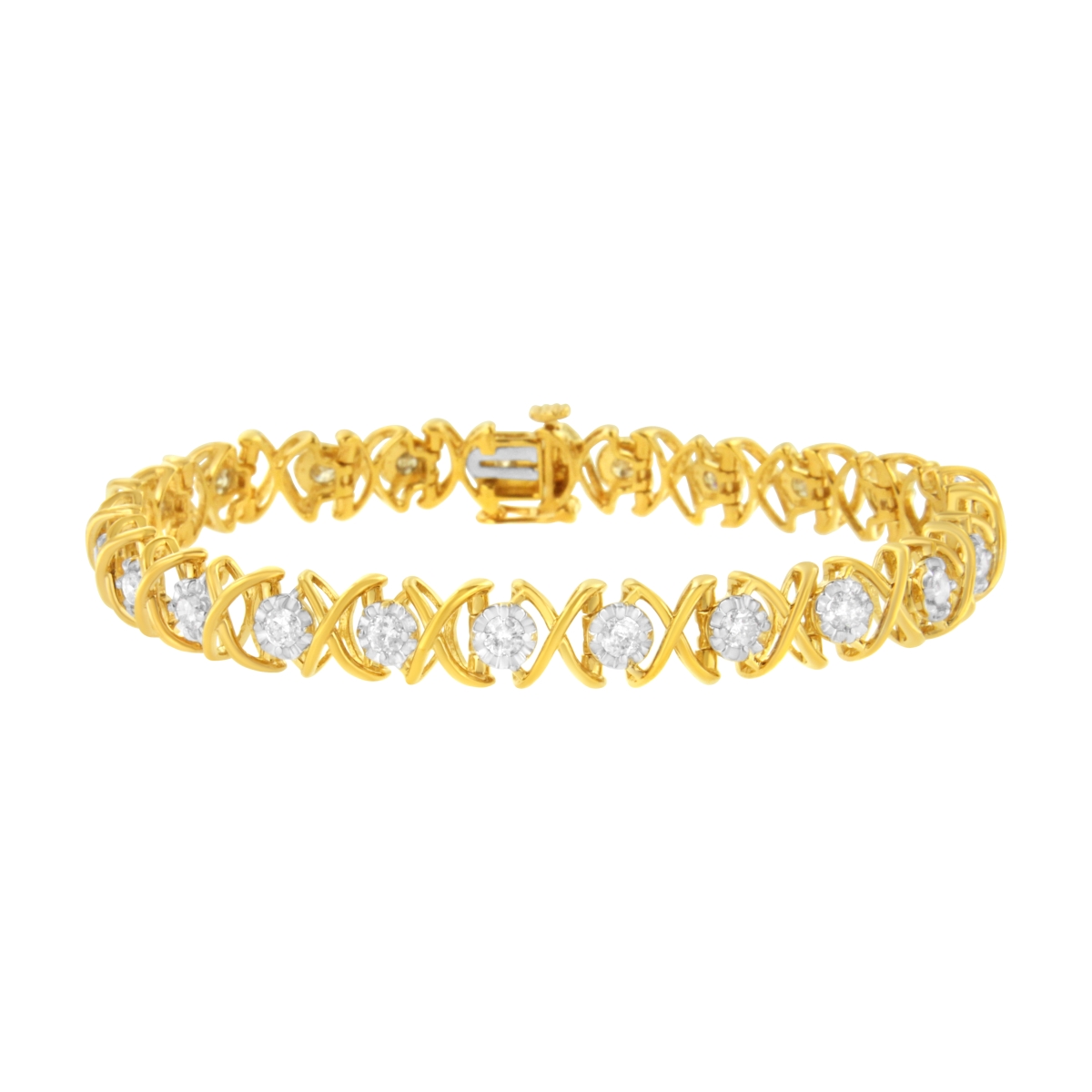 60-7815TDM 10K Yellow Gold Plated Sterling Silver 2 CTTW Diamond XOXO Bracelet, J-K Clarity - I1-I2 Color - Size 7.25 in.