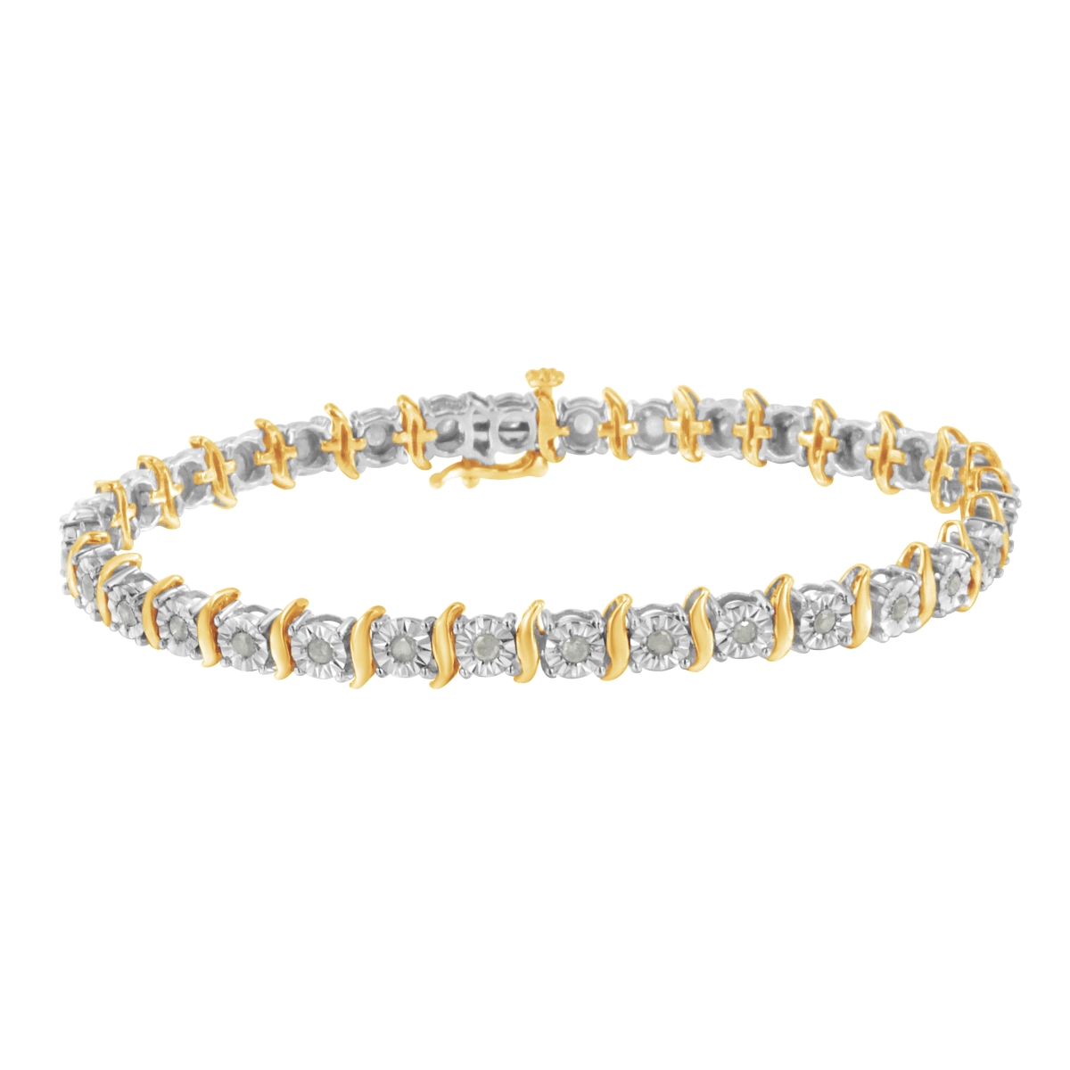 Picture of Infinite Jewels 60-7835TDM White & Yellow Two-Tone 10K Gold Over .925 Sterling Silver 1.0 CTTW Diamond S-Curve Link Miracle-Set Tennis Bracelet&#44; I-J Color - I3 Clarity - 7 in.