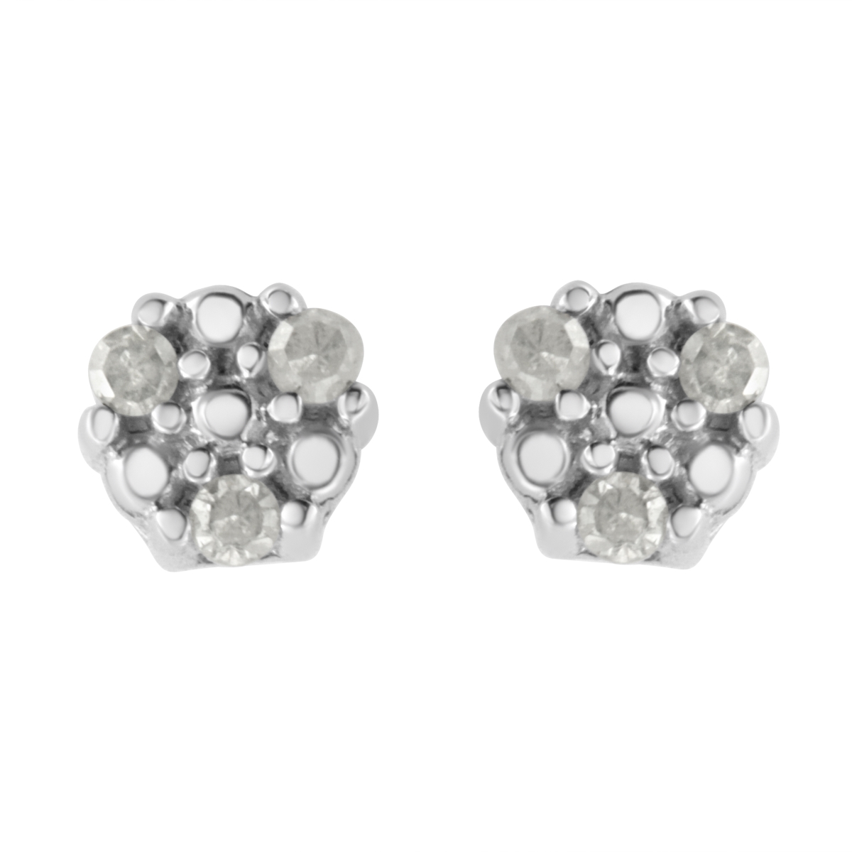 70-4453WDM White .925 Sterling Silver 0.1 CTTW Prong Set Round-Cut Trio Diamond Stud Earrings, I-J Color - I3 Clarity