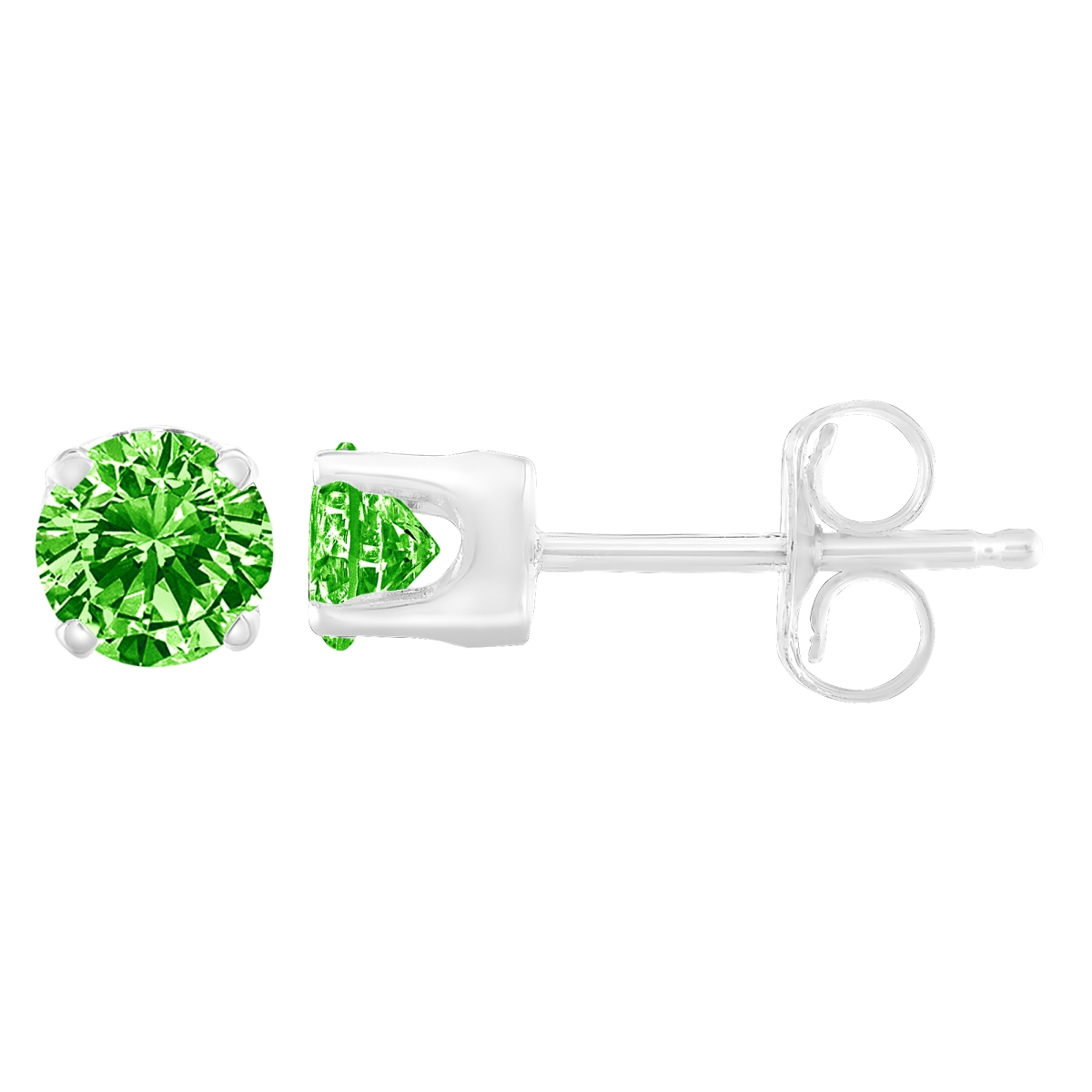 White .925 Sterling Silver 0.22 CTTW Round Brilliant-Cut Green Diamond Classic 4-Prong Stud Earrings, Fancy Color-Enhanced - I2-I3 Clarity