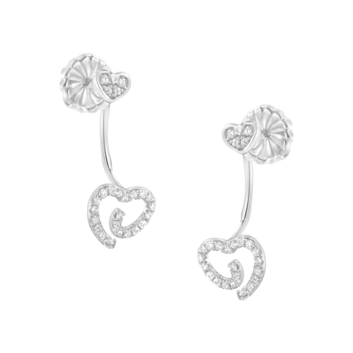 70-4875WDM White .925 Sterling Silver 0.25 CTTW Diamond Swirl Heart Front & Back Earrings, I-J Color - I2-I3 Clarity