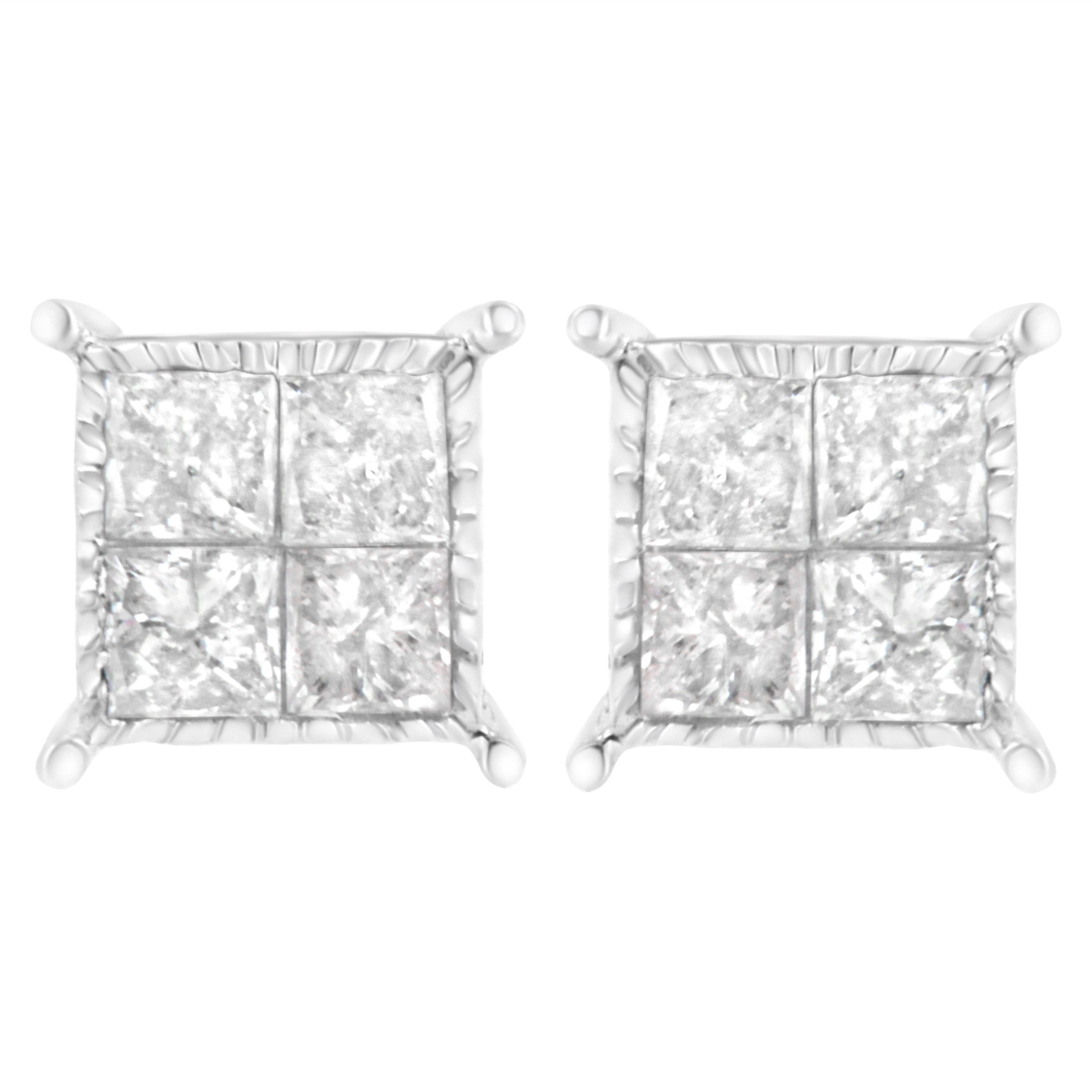 70-4943WDM White Sterling Silver 0.75 CTTW Composite Diamond Stud Earrings, I-J - I2-I3