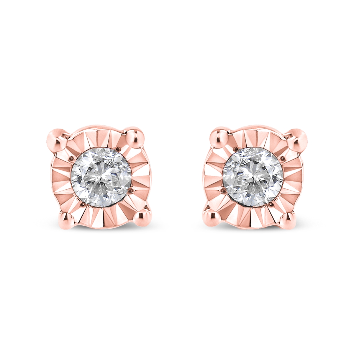 70-4947RDM 10K Rose Gold Plated .925 Sterling Silver 0.1 CTTW Round Brilliant-Cut Diamond Miracle-Set Stud Earrings, J-K Color - I3 Clarity