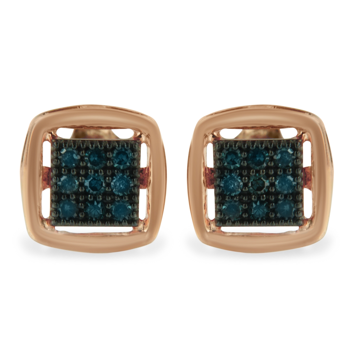 70-5016RBD Rose Plated Sterling Silver Rose Cut Treated Diamond Stud Earring, 0.25 CTTW - Blue Color - I2-I3 Clarity