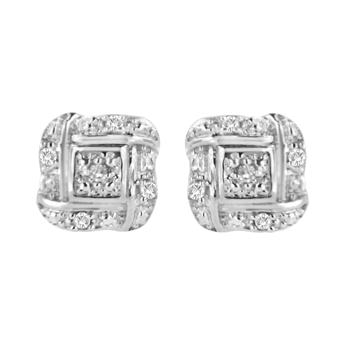 70-5065ZAL White .925 Sterling Silver Round-Cut Diamond Accent Swirl Square Knot Stud Earrings, H-I Color - I2-I3 Clarity