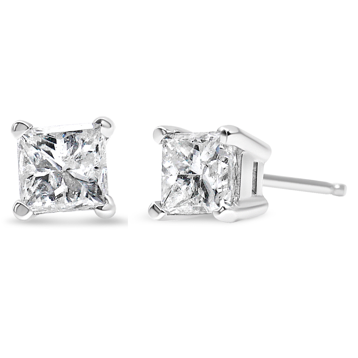 74-3313WLD 14K White Gold 0.37 CTTW Lab Grown Princess-Cut Diamond 4-Prong Solitaire Stud Earrings, VS1-VS2 Clarity - F-G Color
