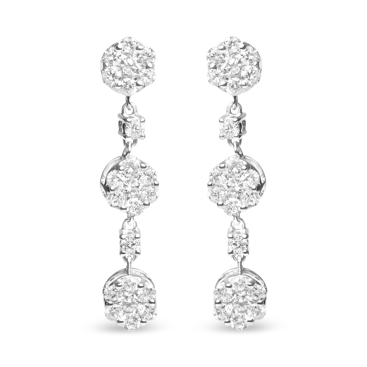 74-3413WDM 14K White Gold 2.00 CTTW Diamond Composite Cluster Floral Drop Earrings, I-J Color - I1-I2 Clarity