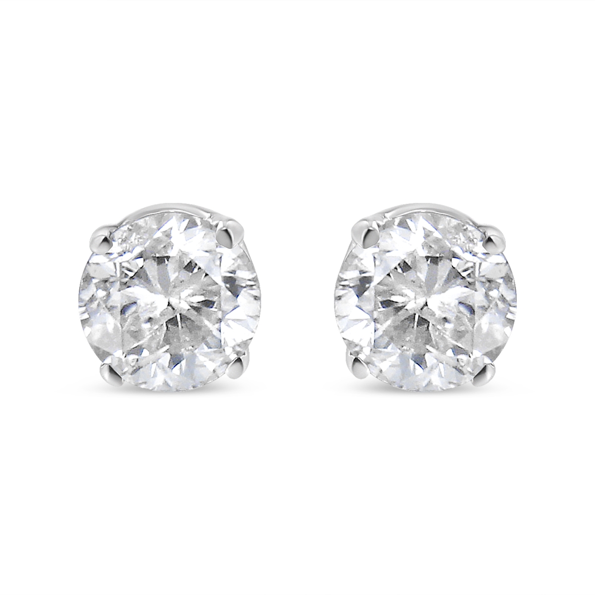 14K White Gold 1.0 CTTW 4-Prong Set Brilliant Round-Cut Solitaire Lab Grown Diamond Push Back Stud Earrings, E-F Color - VVS2-VS1 Clarity