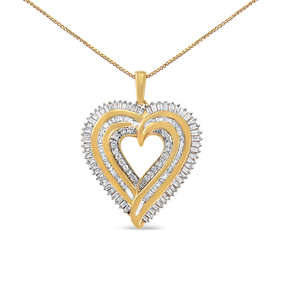 14K Yellow Gold Plated .925 Sterling Silver 1.50 CTTW Baguette Diamond Composite Heart 18 in. Pendant Necklace, I-J Color - I1-12 Clarity