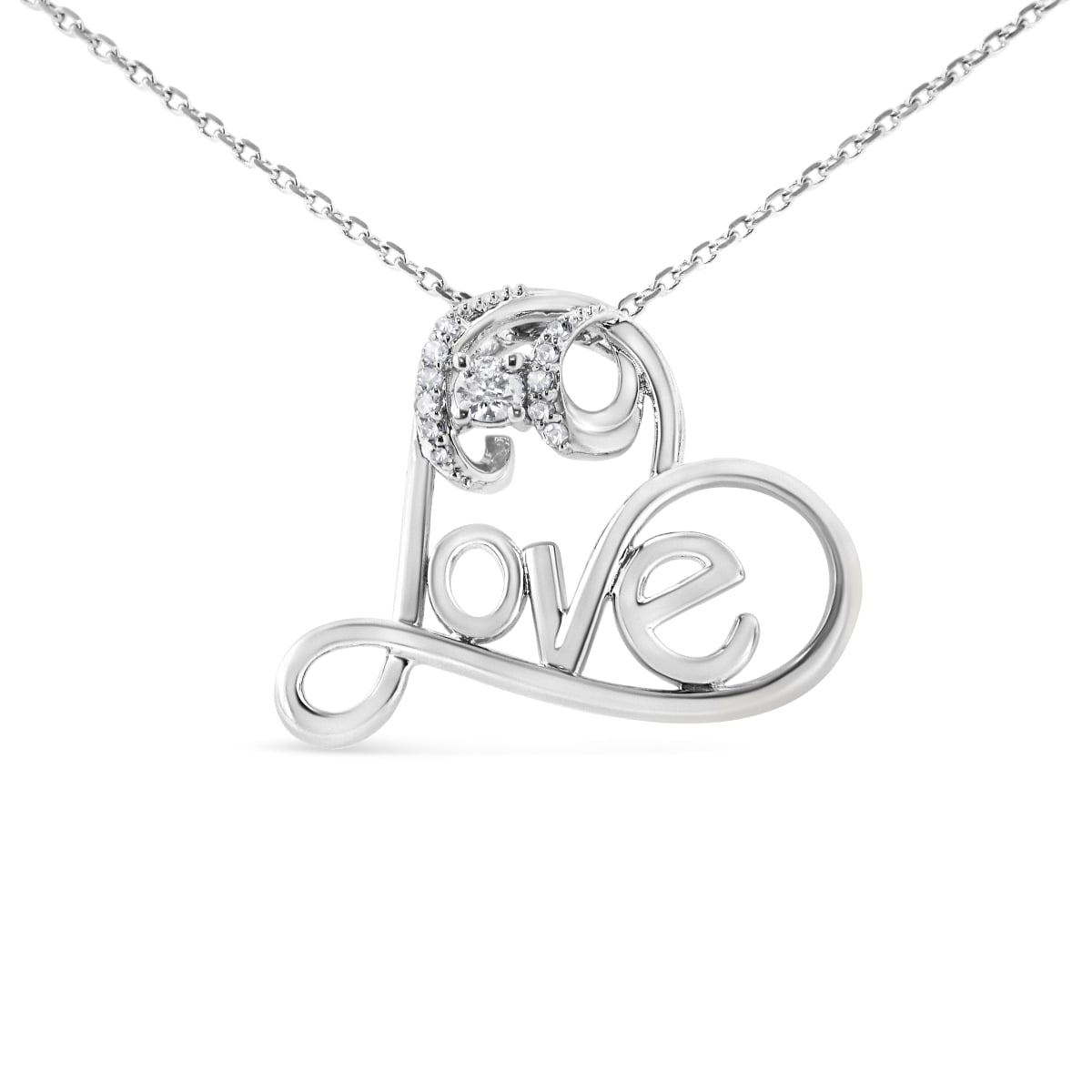 White .925 Sterling Silver 0.1 CTTW Round Brilliant-Cut Diamond Accented Open Heart with Love 18 in. Pendant Necklace, H-I Color - I1-I2 Clarity