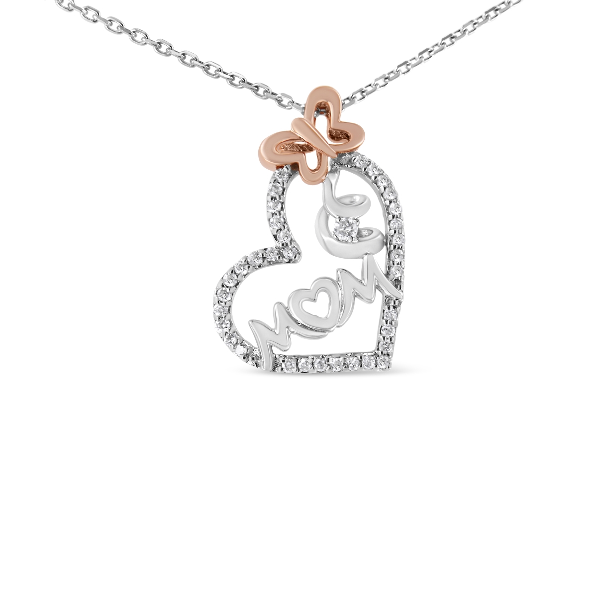 80-7154TDM Two Tone .925 Sterling Silver 0.22 CTTW Diamond Mom & Heart Pendant Necklace, H-I - I1-I2