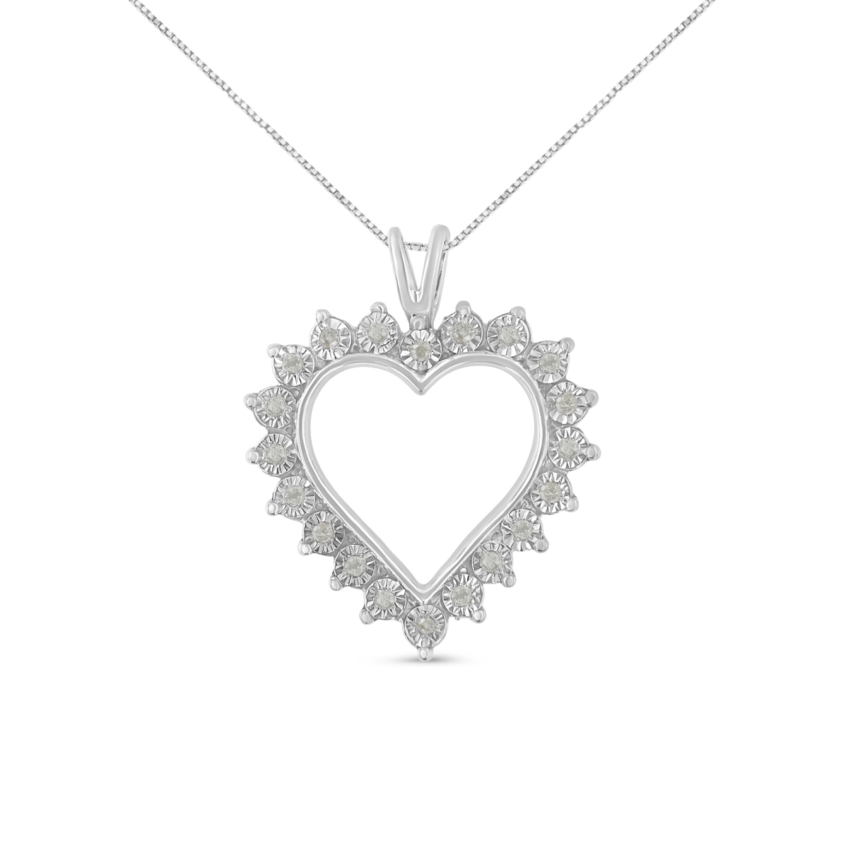 White .925 Sterling Silver 0.25 CTTW Miracle Set Diamond Open Heart 18 in. Pendant Necklace, I-J Color - I3 Clarity