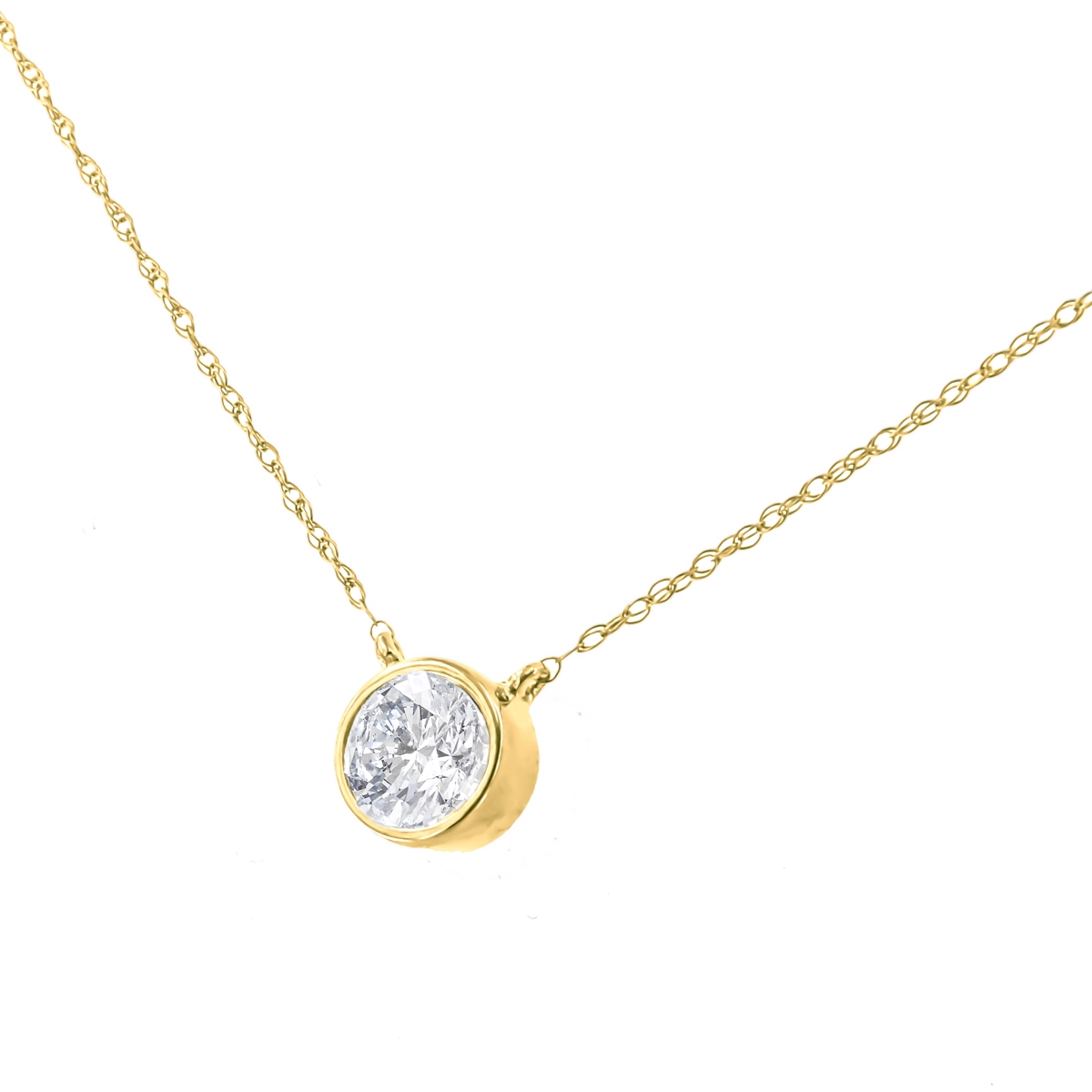 80-7459YDM 14K Yellow Gold Plated .925 Sterling Silver 0.50 CTTW Round-Cut Diamond Bezel 18 in. Pendant Necklace, J-K Color - I1-I2 Clarity