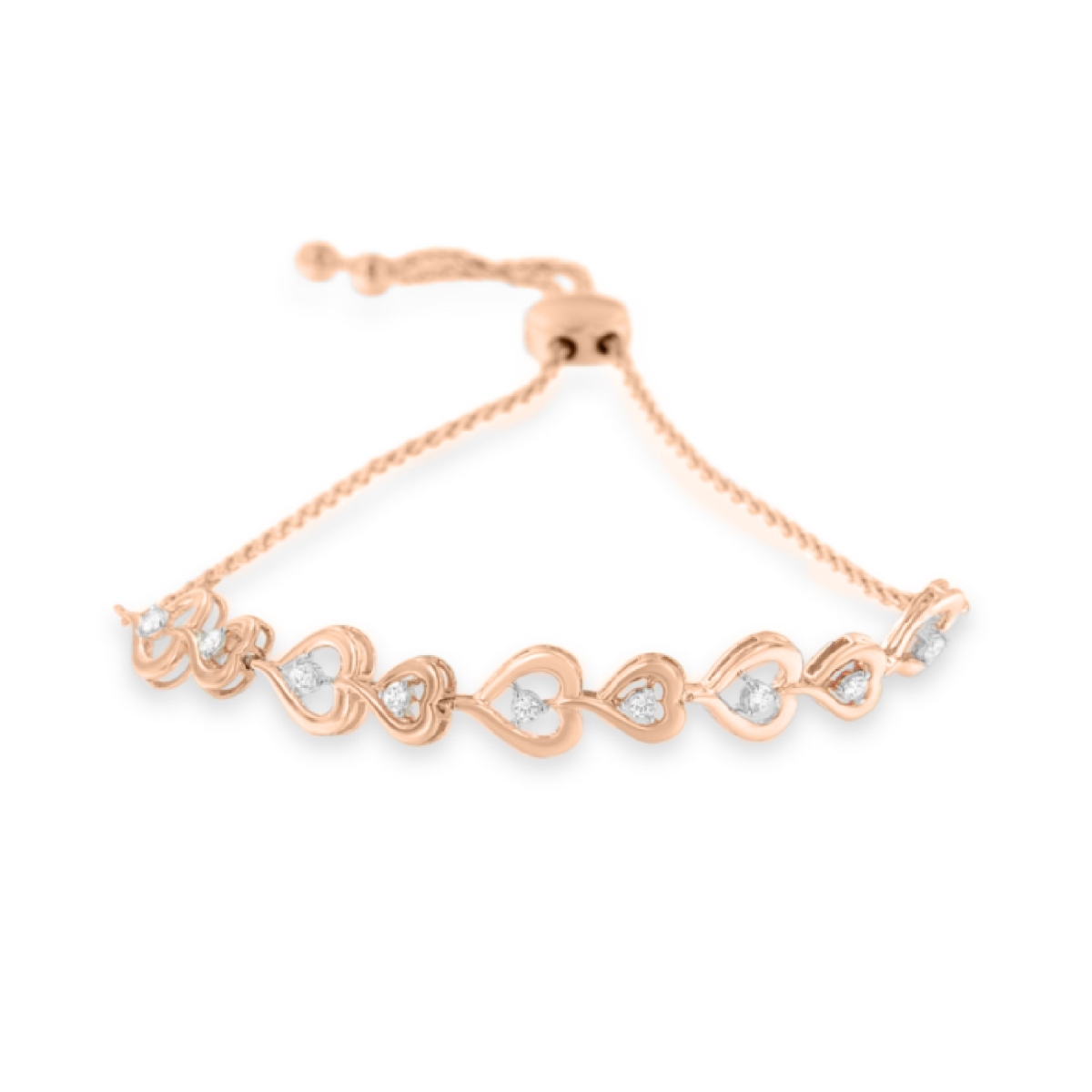 Picture of Infinite Jewels 00-2153RDM Rose Plated Sterling Silver Diamond Heart-Linked Bolo Bracelet&#44; 0.30 CTTW - H-I Color - I2-I3 Clarity