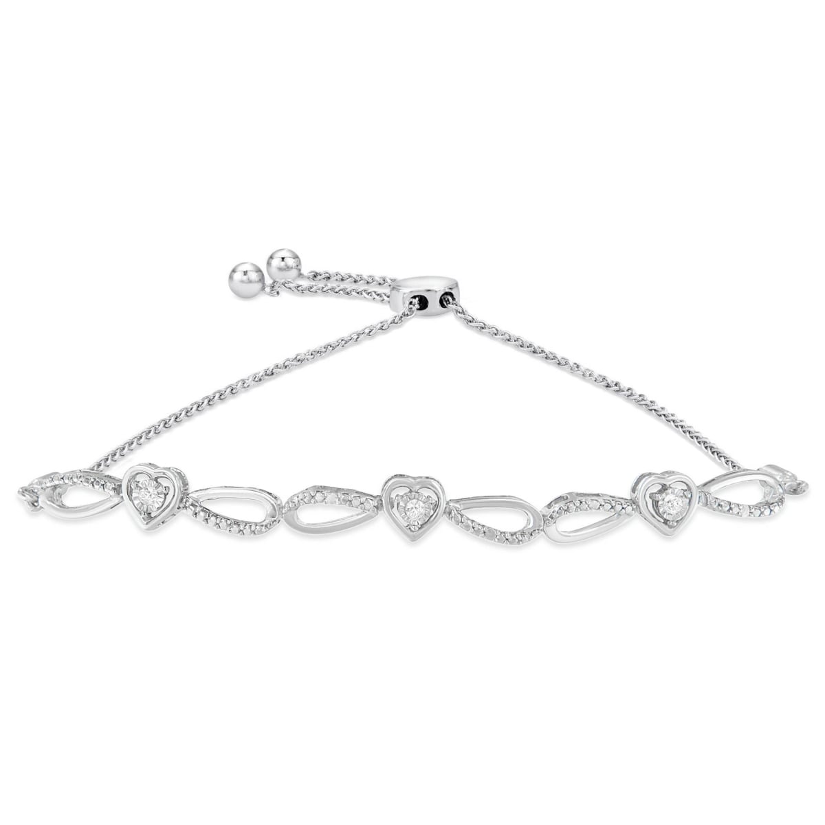 00-2185ZAL White .925 Sterling Silver Diamond Accent Heart & Infinity 4-10 in. Adjustable Bolo Bracelet, I-J Color - I3 Clarity