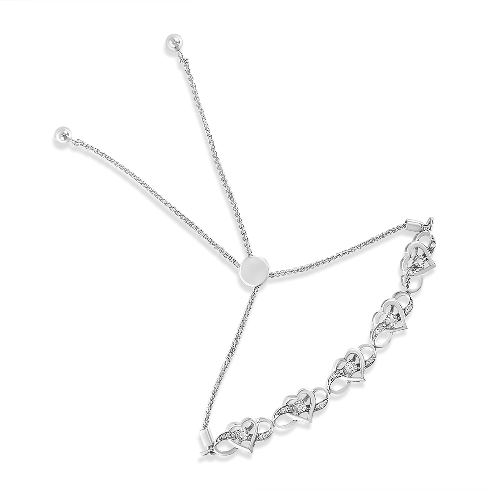 White .925 Sterling Silver Diamond Accent Interlocking Infinity & Heart 4-10 in. Adjustable Bolo Tennis Bolo Bracelet, H-I Color - I2-I3 Clarity