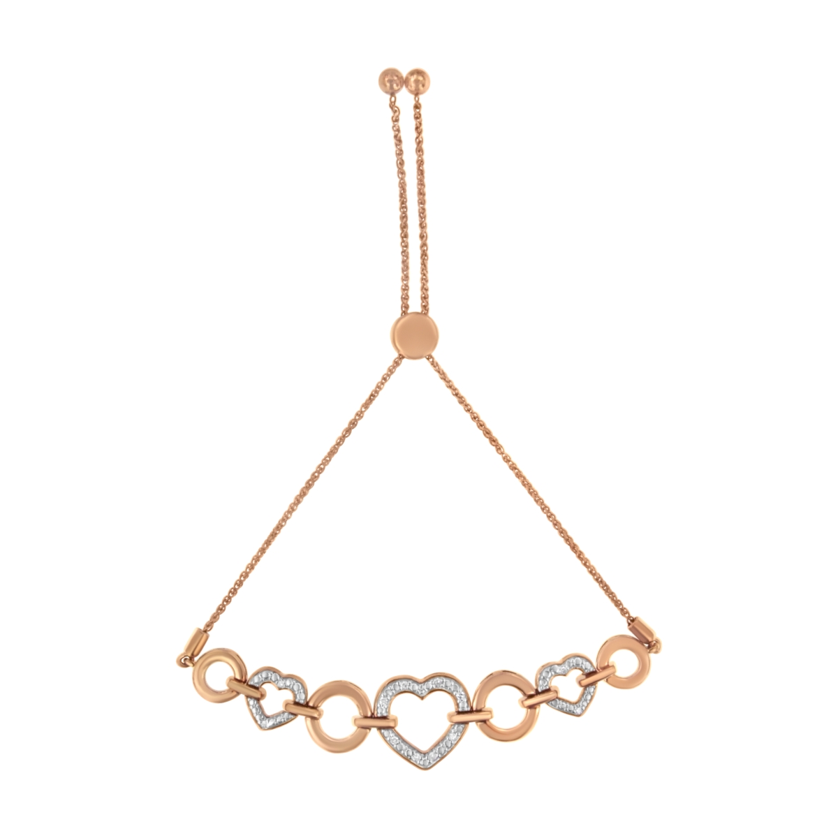 Picture of Infinite Jewels 00-2192RDM 10K Rose Gold Over .925 Sterling Silver 0.1 CTTW Round-Cut Diamond Heart Link Adjustable Bolo Bracelet&#44; H-I Color - I2-I3 Clarity - 6 in. -9 in. Adjustable