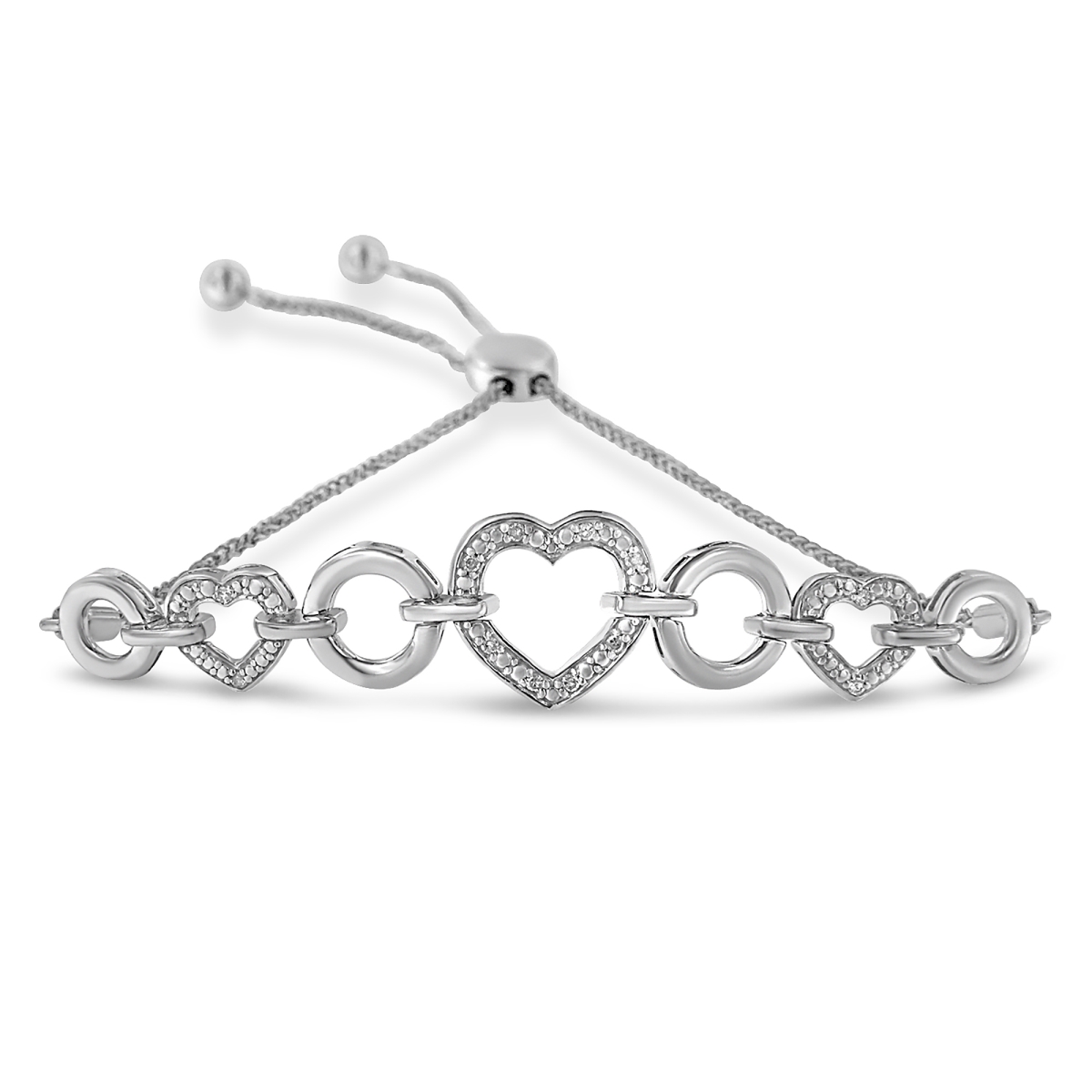White .925 Sterling Silver Diamond Accent Interlinking Triple Heart 4-10 in. Adjustable Bolo Tennis Bracelet, H-I Color - I2-I3 Clarity