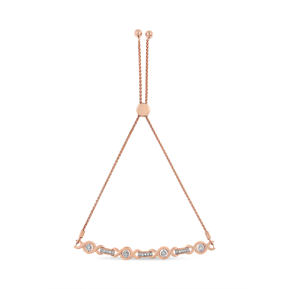 Picture of Infinite Jewels 00-2204RDM 14K Rose Gold Plated .925 Sterling Silver Channel Set Diamond Accent Twist 4-10 in. Adjustable Bolo Bracelet&#44; I-J Color - I3 Clarity