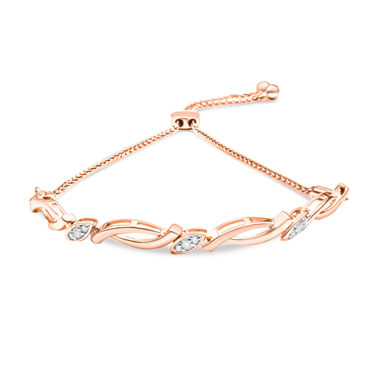 Picture of Infinite Jewels 00-2205RDM 14K Rose Gold Plated .925 Sterling Silver Diamond Accent Alternating Swirl Link Bolo Bracelet&#44; I-J Color - I2-I3 Clarity - 6 in. to 9 in. Adjustable