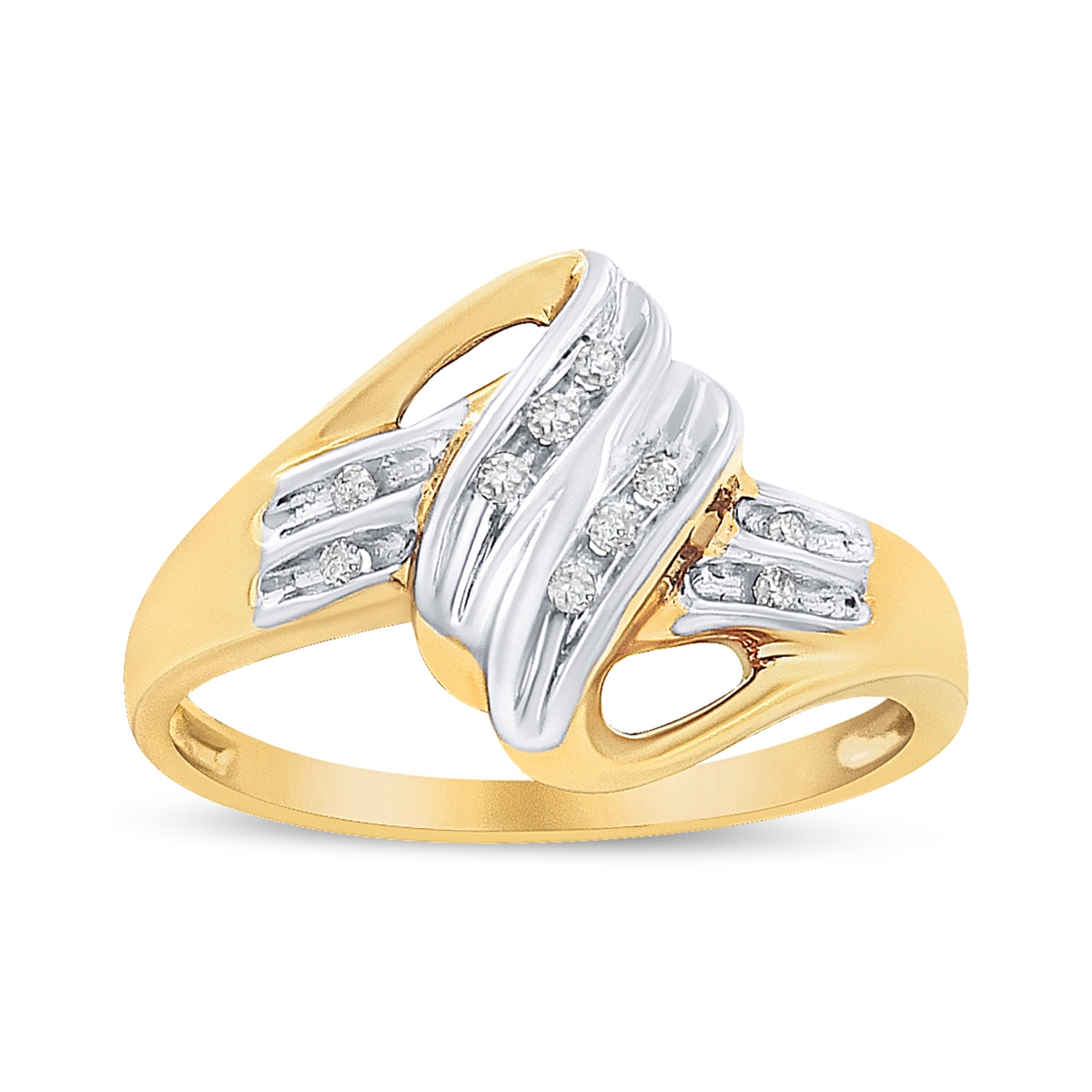 Picture of Infinite Jewels 003864R700 Two-Toned 10K Yellow & White Gold 0.07 CTTW Round-Cut Diamond Bypass Ring&#44; I2 Color - I-J Clarity - Size 7