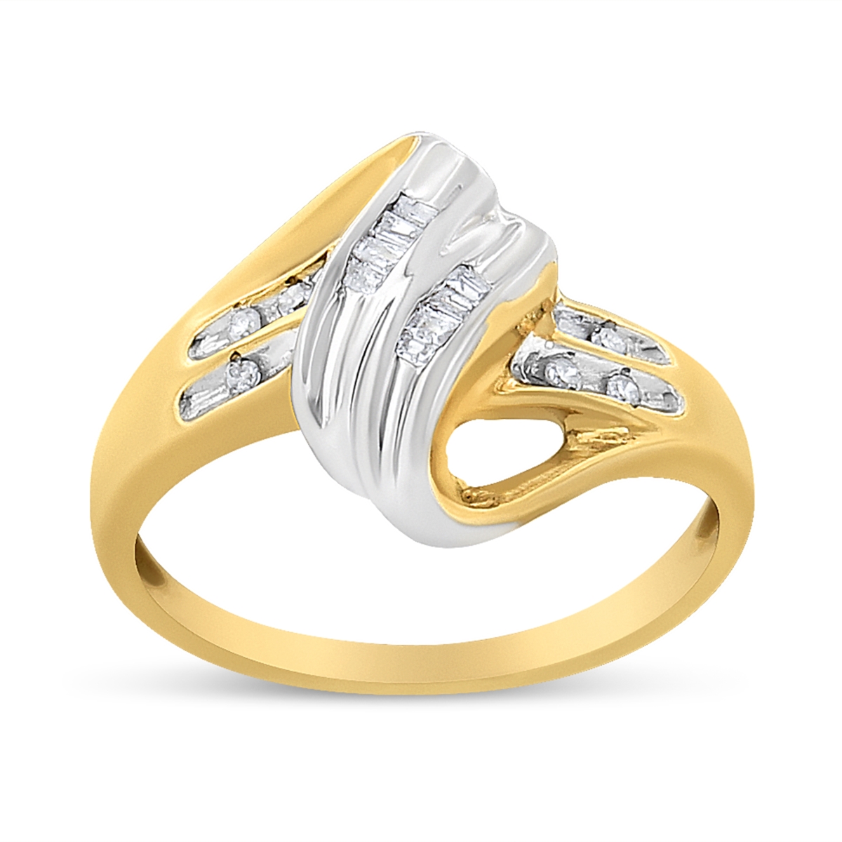 Picture of Infinite Jewels 003866R700 Two-Toned 10K Yellow & White Gold 1.00 CTTW Round & Baguette-Cut Diamond Accent Bypass Ring&#44; H-I Color - I2-I3 Clarity - Ring Size 7