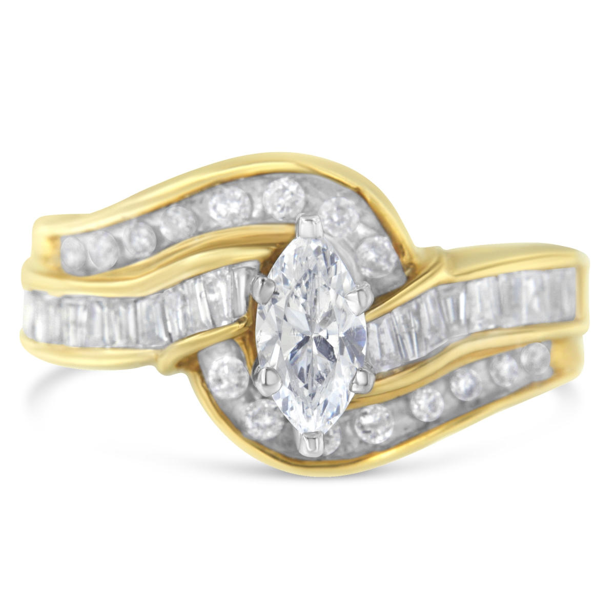 Picture of Infinite Jewels 008929R700 14KT Two-Toned Gold Marquise&#44; Baguette & Round Cut Diamond Bypass Ring&#44; 1 CTTW - H-I Color - SI1-SI2 Clarity - Size 7