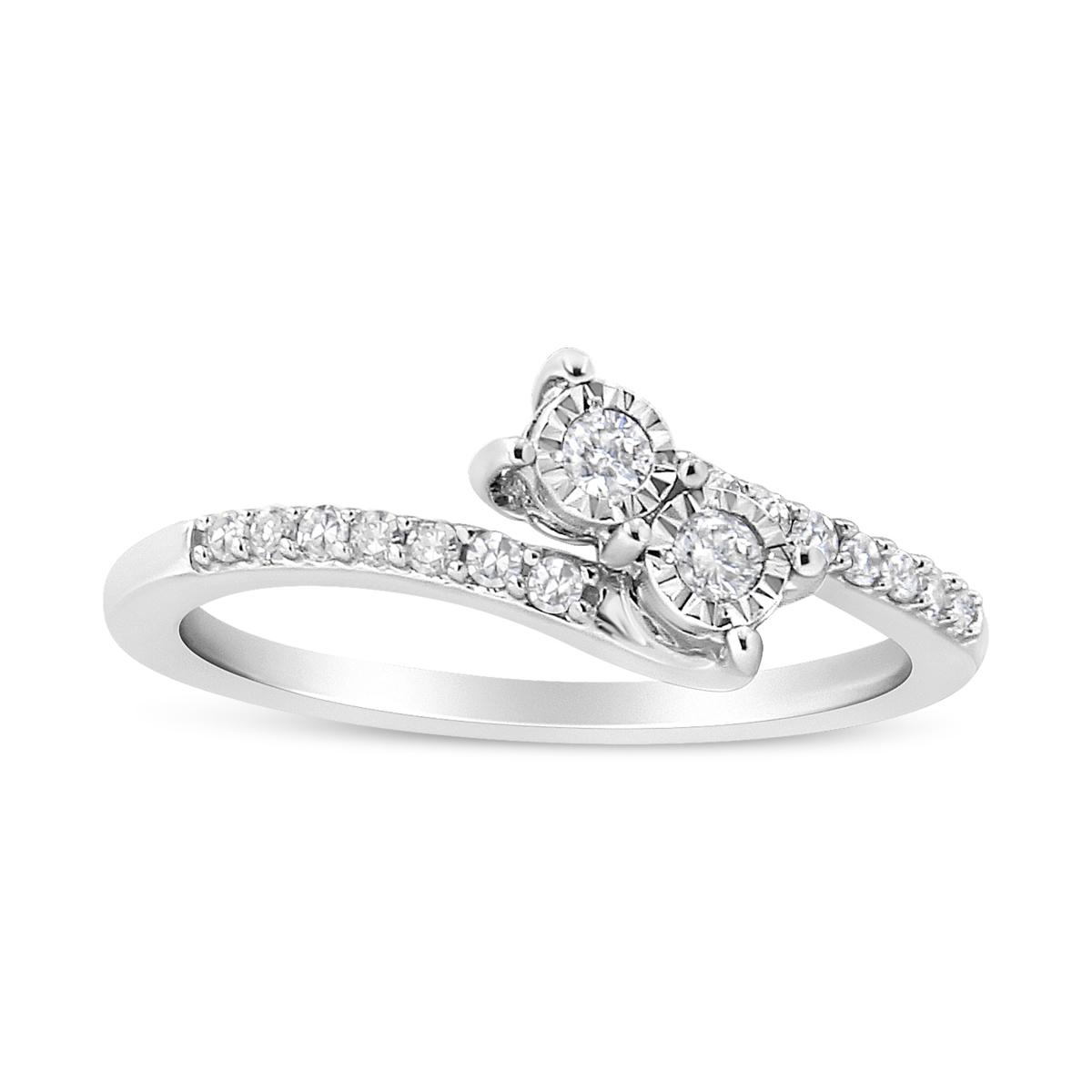 016144R650 10K White Gold 0.25 CTTW Miracle Set Round Cut Diamond Two-Stone Ring, H-I Color - I2 Clarity - Size 6.5