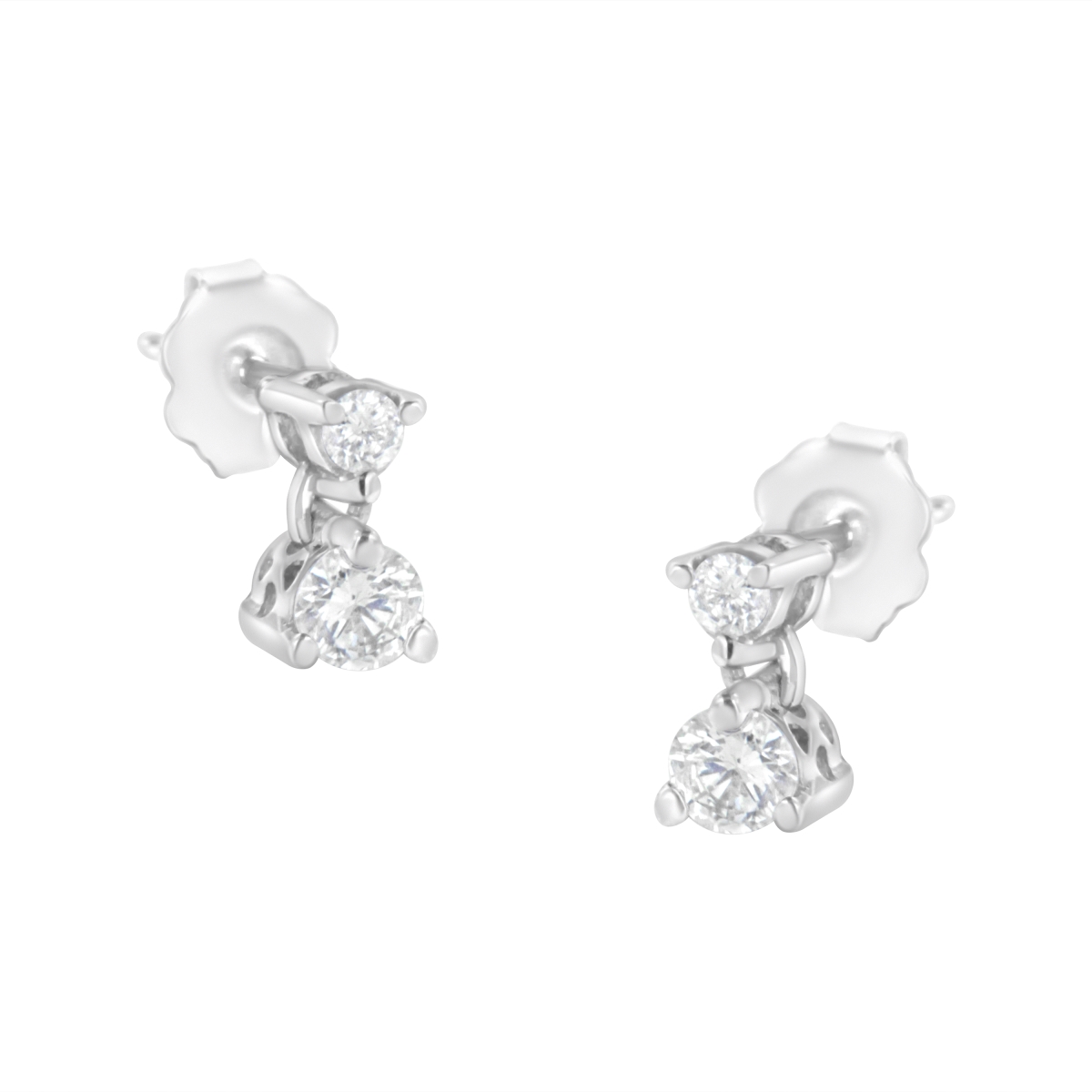 14KT White Gold 0.50 CTTW Double Diamond Dangle Stud Earrings, H-I - I1-I2