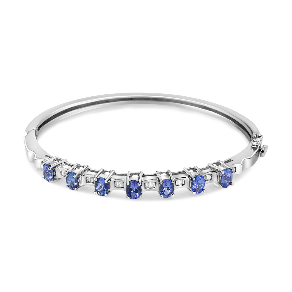 Picture of Infinite Jewels 017342B700 14K White Gold 5 mm Oval Blue Tanzanite & 0.25 CTTW Diamond Bangle&#44; H-I Color - VS2-SI1 Clarity - Fits Wrists up to 7.50 in.
