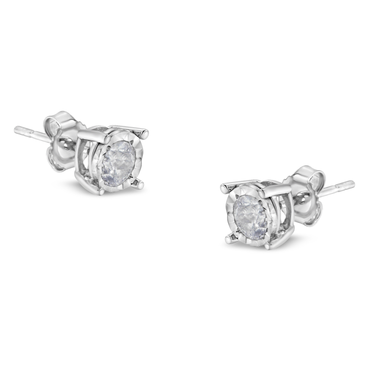 White .925 Sterling Silver 0.50 CTTW Near Colorless Round Brilliant-Cut Diamond Miracle-Set Stud Earrings, H-I Color - I2-I3 Clarity -  Precious Stone, PR4423022